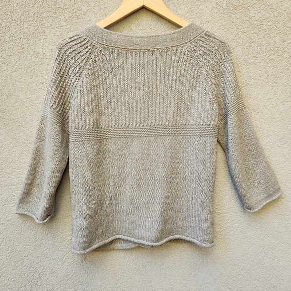 Eddie Bauer Cardigan Women's Medium Beige 3/4 Sleeve Linen Cotton Blend Sweater - Picture 2 of 12